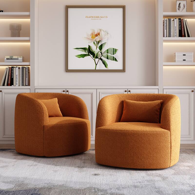 Modern Accent Chair Boucle Swivel Barrel Chair Set of 2