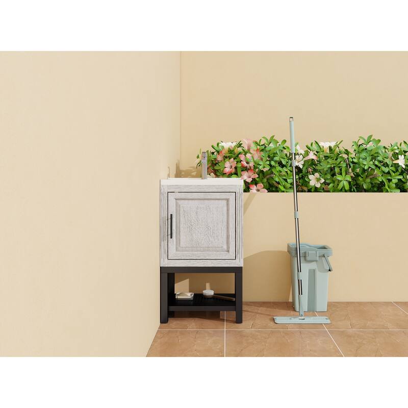 20" Small Bathroom Vanity with Sink & Hot and Cold Faucet, Freestanding Bathroom Cabinet with White Ceramic Basin