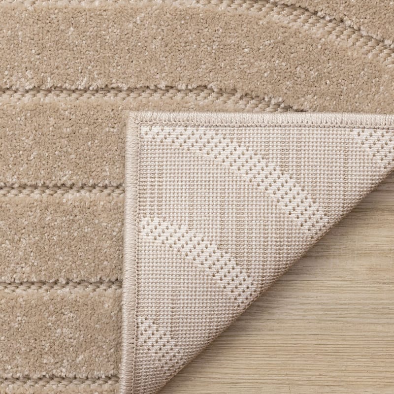 Modern Curved Lines Textured Area Rug in Beige