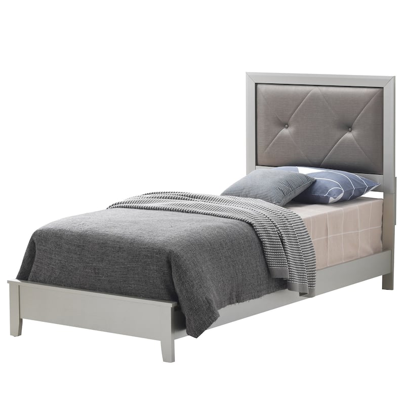 Tufted Faux Leather Upholstered Twin Panel Bed - 80" - Silver
