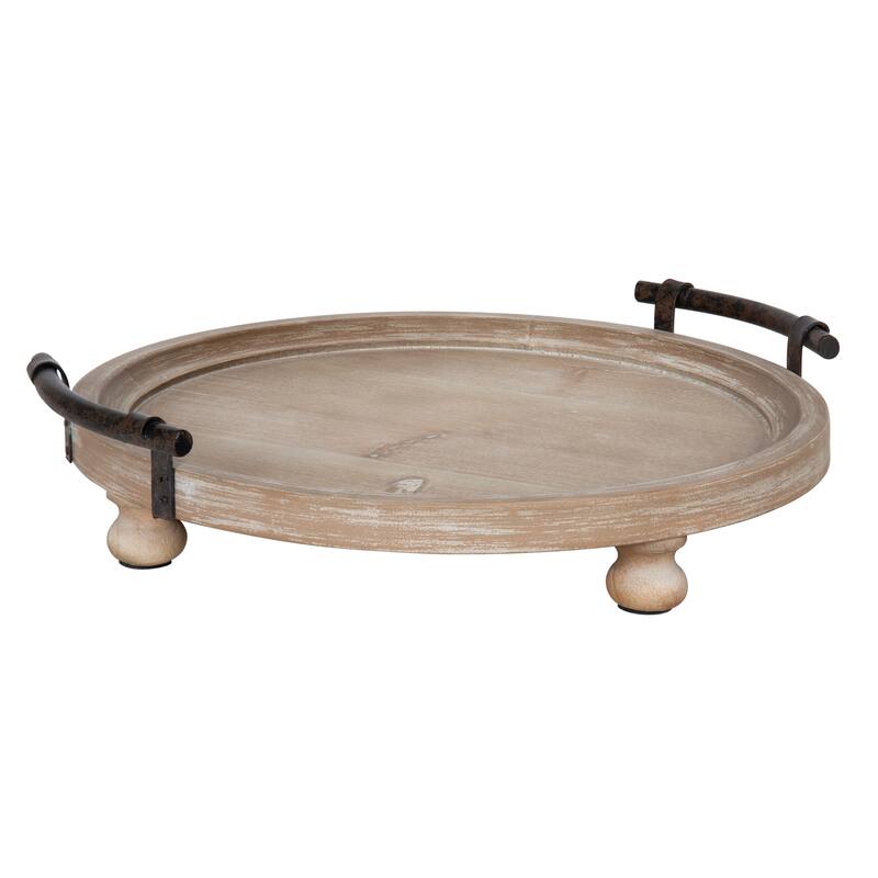 Kate and Laurel Bruillet Rustic Round Wooden Footed Serving Tray - Natural