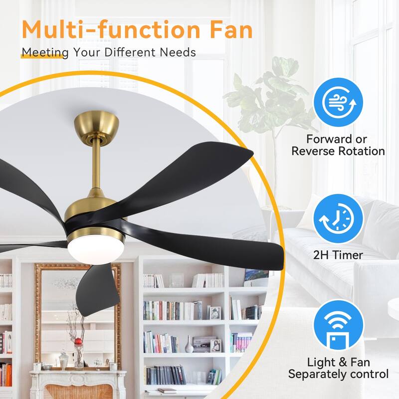 52 Inch Ceiling Fan with Light and Remote for Living Room Bedroom Dining Room Patio Farmhouse - 52 Inches