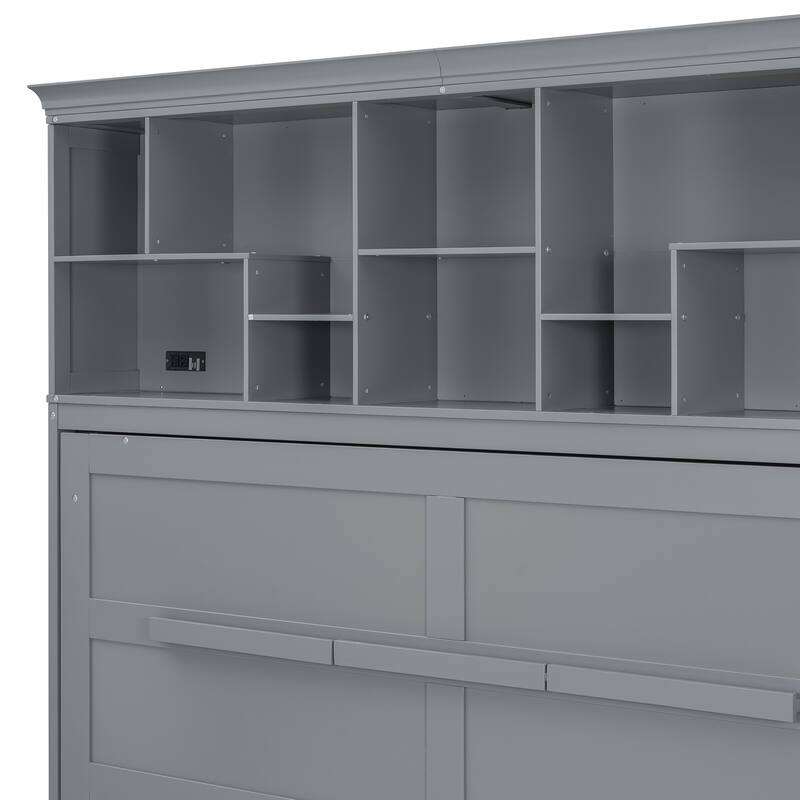 Queen Size Murphy Bed Wall Bed with Top Shelves, USB Ports & No Box Spring Needed - Space-Saving Design for Multi-Use Rooms