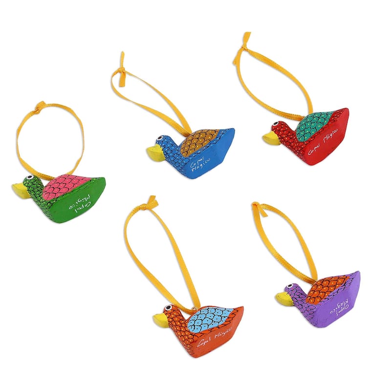 Novica Handmade Sweet Ducks Wood Alebrije Ornaments (Set Of 5) - 1.2" H x 1" W x 1.8" D