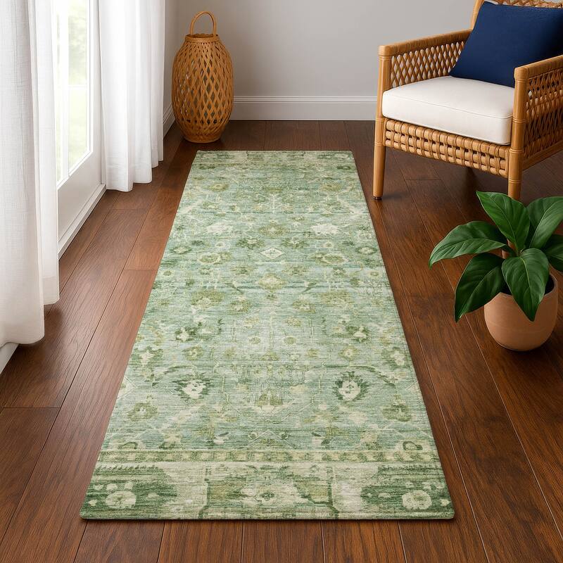 Premium Washable Super Soft Vintage Traditional Mayfield Rug - Aloe - 2'3" x 7'6"