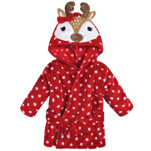 slide 1 of 1, Hudson Baby Unisex Baby Plush Animal Face Bathrobe, Holiday Reindeer, 0-9 Months - Holiday Reindeer - 0-9 Months 0-9 Months - Holiday Reindeer