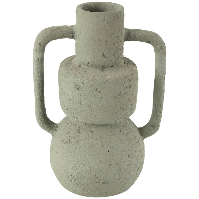 Light Gray Paper Mache Abstract Textured Vase with Squared Handles