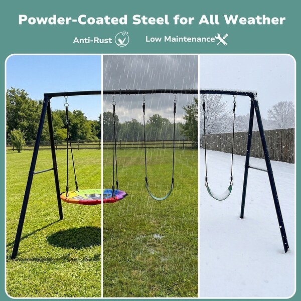 Heavy-Duty Metal Swing Set with 32-Inch Saucer Swing, 2 Adjustable