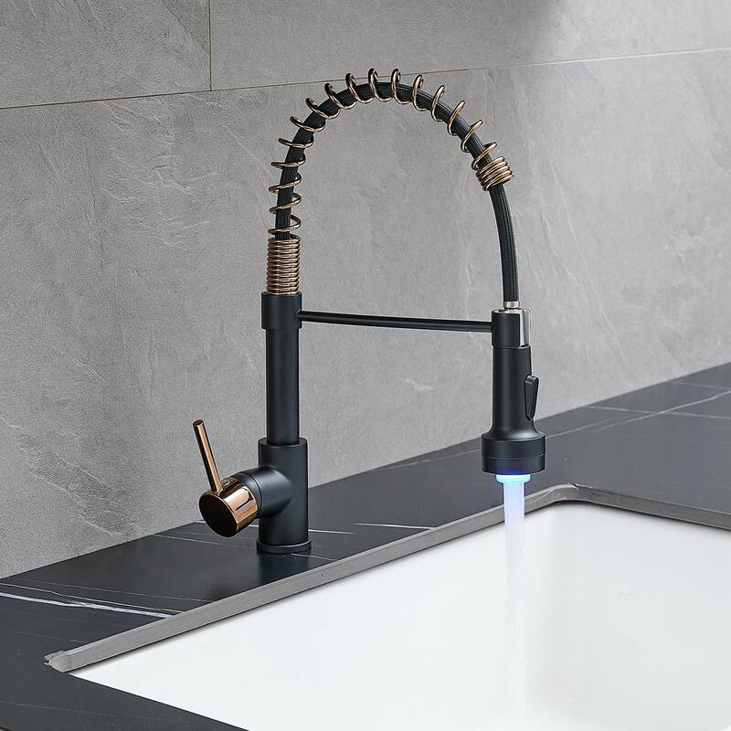 Matte Black and Brushed Nickel Brass Single Handle Pull Out Sprayer Kitchen Faucet - 8.26 In. W X 16.3 In. H X 16.3 In. D