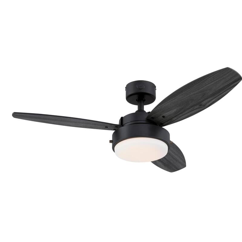 Westinghouse Lighting Alloy 3-Blade Indoor Ceiling Fan with LED Light Fixture and Opal Frosted Glass - 42 Inches - Matte Black
