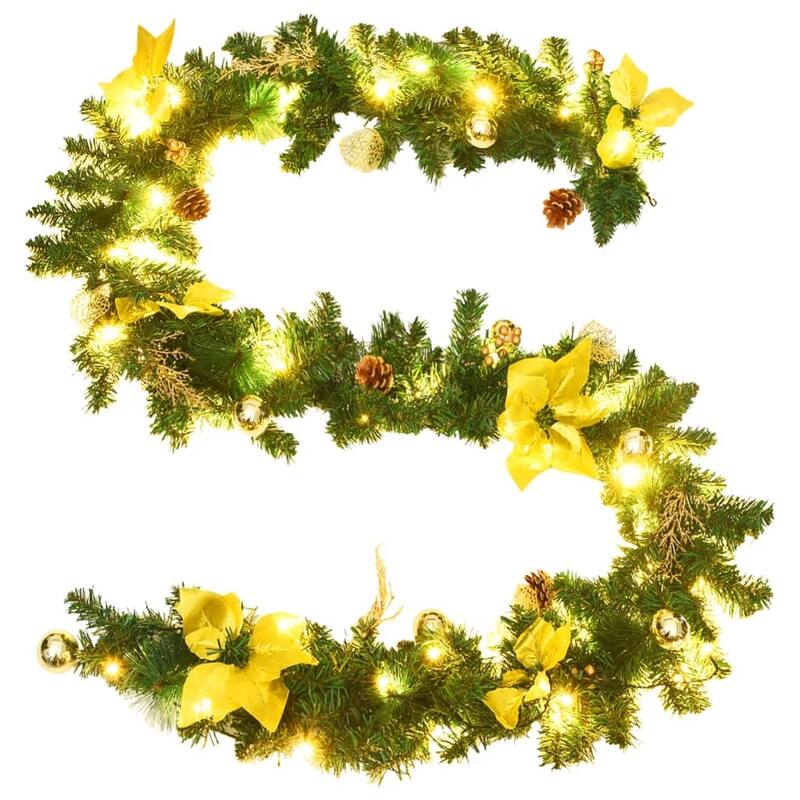 vidaXL Christmas Garland Holiday Artificial Xmas Garland with LED Lights PVC - 8.9'