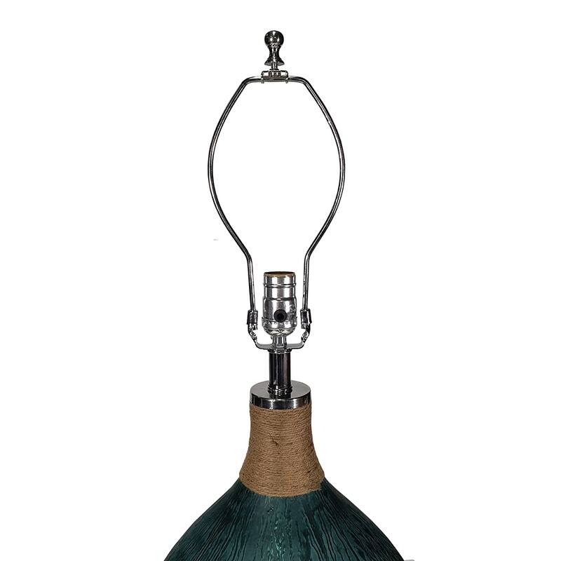 16x16x28.5 Inch Multicolor Glass Table Lamp with Linen Drum Shade for Living Room Entryway