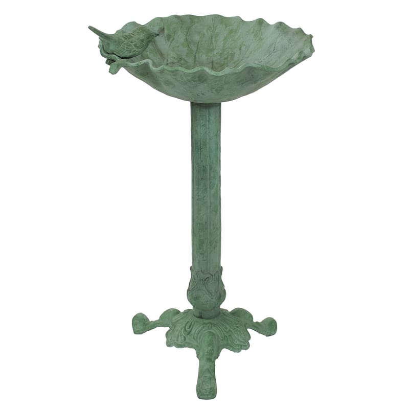 Autumnal Leaf Metal Bird Bath - Green Patina - 11.75 in