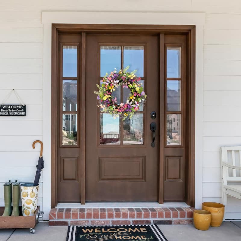 Butterfly and Wildflower Floral Twig Spring Wreath - 24"