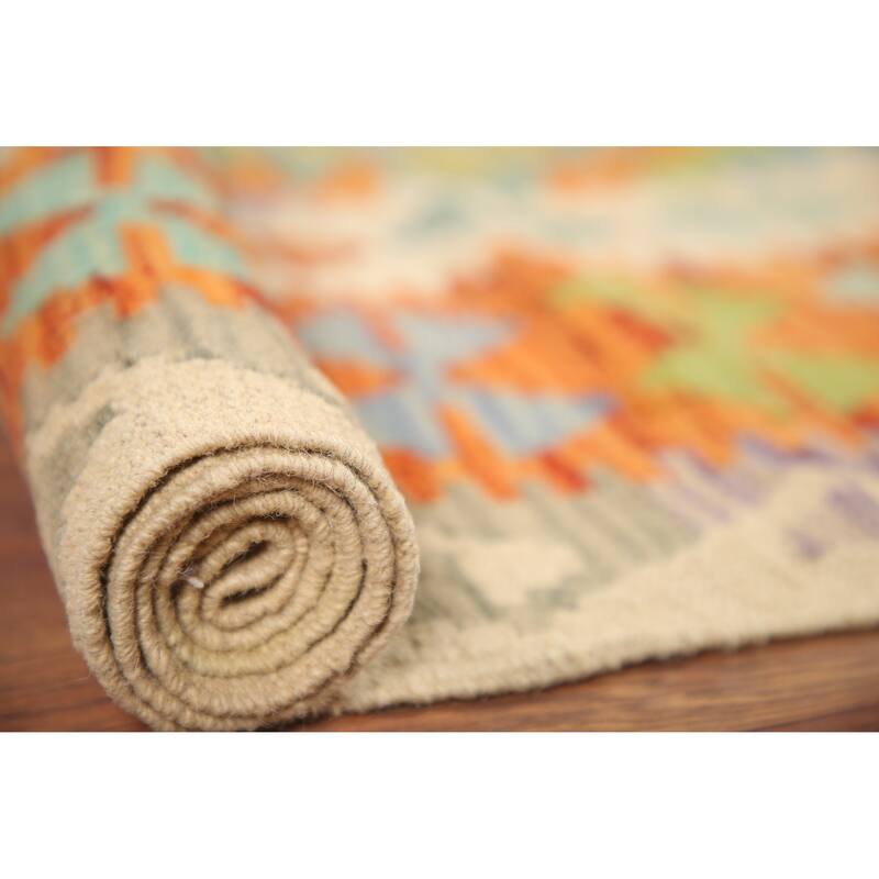 Hand Woven Oriental 100% Wool Carpet Southwestern Geometric Multi-Colored Kilim Area Rug - 5' 11'' X 4' 6''