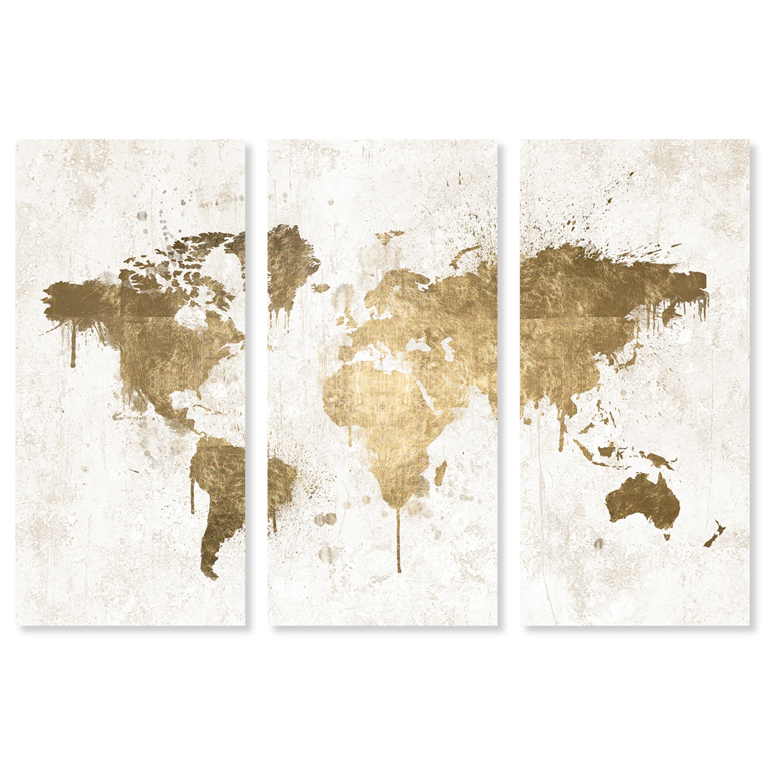 Oliver Gal 'Mapamundi White Gold Triptych' Maps and Flags Wall Art