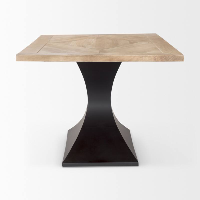 Maxton Light Brown Solid Wood w/ Black Iron Pedestal Base Rectangular Dining Table