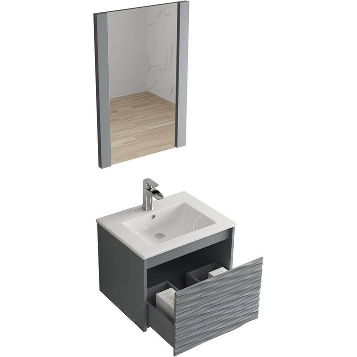 Blossom Floating Bathroom Vanity with Sink & Mirror Metal Grey