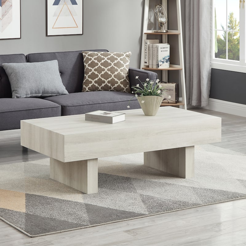 Modern Accent Coffee Table, 47.5"W x 23.5"D x 16"H, For Living Room, Lounge, Or Office - Off White