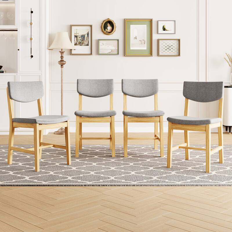 Rustic Dining Chairs Set of 4, Farmhouse Dining Room Chair with Cushion Seat, Armless Side Chairs with Wood Frame - Natural