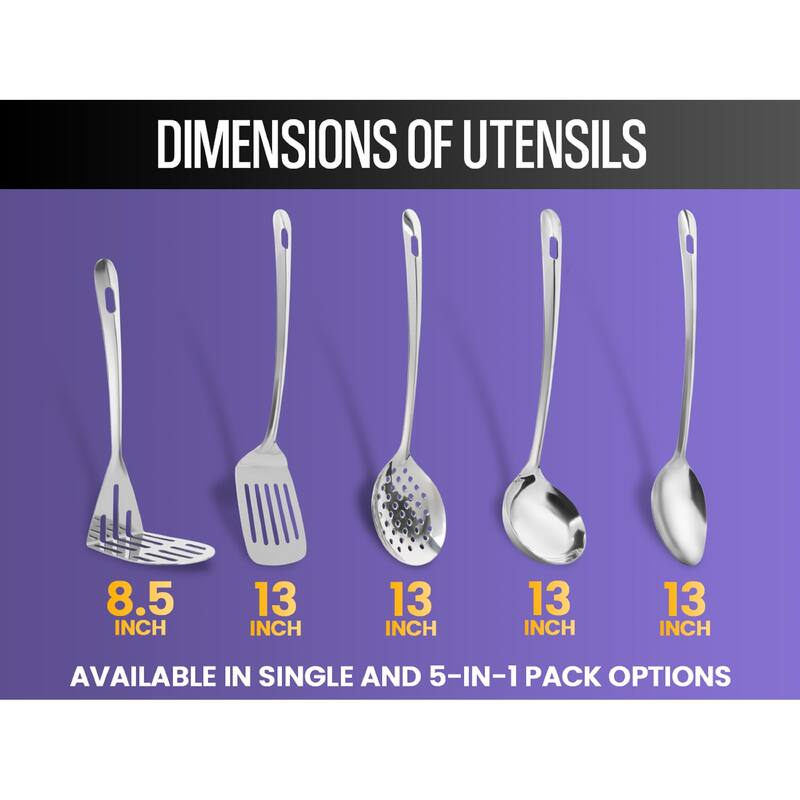 Stainless Steel Kitchen Serving Utensils, Cooking, Long Handle, Hanging Hole