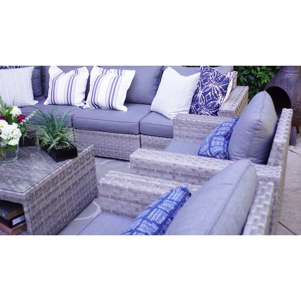 Sunhaven Kensington Cushioned Wicker 9 piece Sofa Set Bed Bath