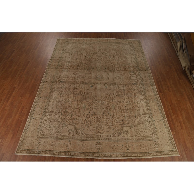 Tabriz Persian Vintage Rug Bedroom Hand-Knotted Wool Carpet - 9'6" x 12'9"