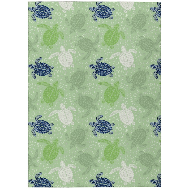 Indoor/ Outdoor Surfside Turtle Washable Rug New - Green - 10' x 14'