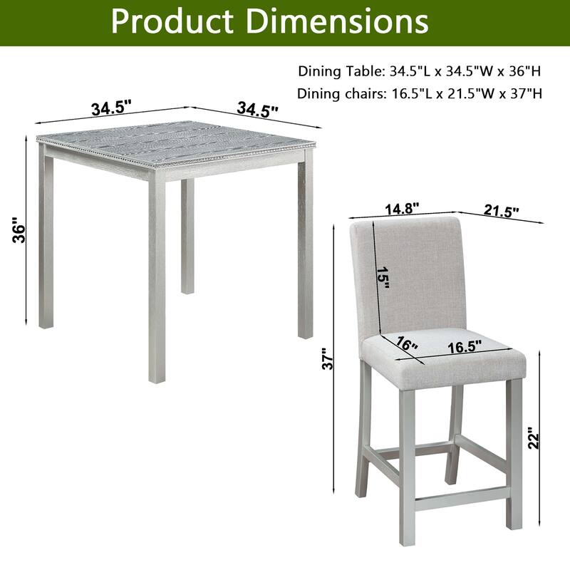 Modern Style 5-Piece Dining Set with Square Counter Height Table and 4 Upholstered Dining Chairs