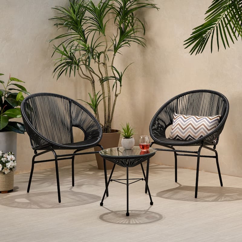 Nusa Outdoor Modern 2 Seater Faux Rattan Chat Set by Christopher Knight Home