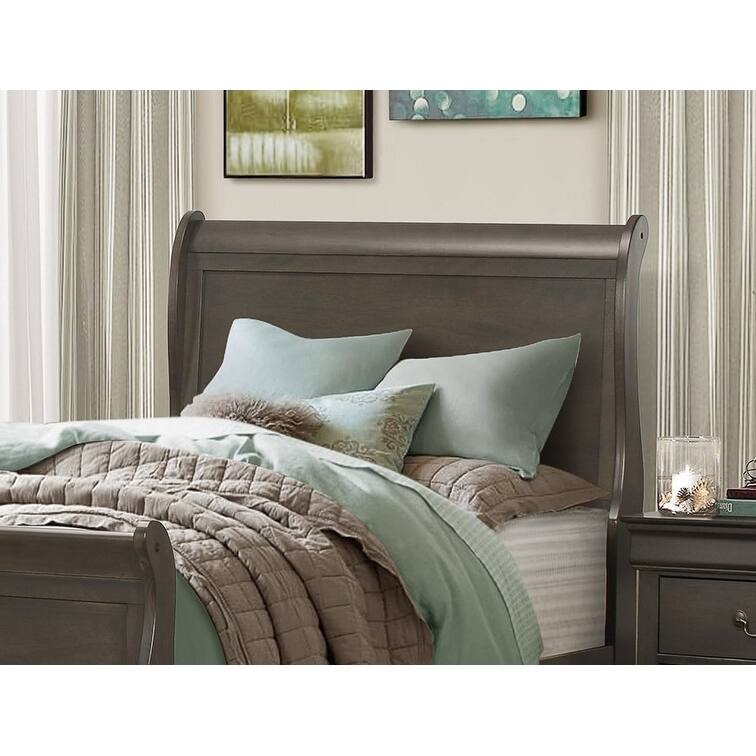 Traditional Twin Size Sleigh Bed with Stained Gray Finish, Includes Headboard and Footboard