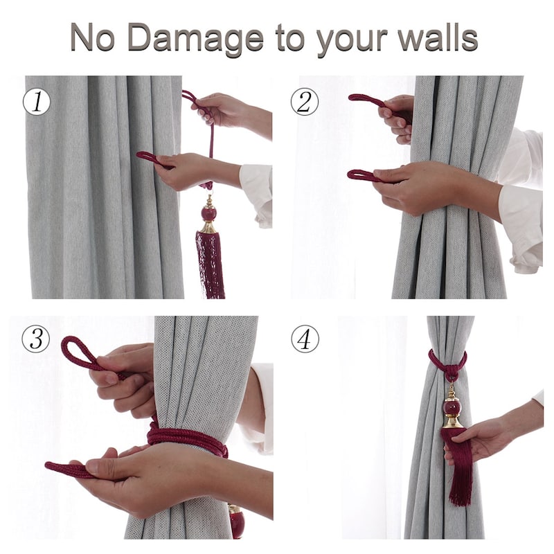 2pcs Curtain Tieback 26.8"Holdback Braid Rope Window Tassel Holder - Burgundy