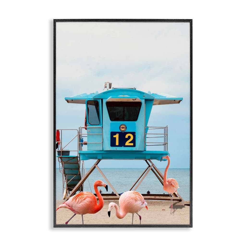Stupell Beach Shore with Flamingoes Framed Giclee Art Design By Ashley Singleton