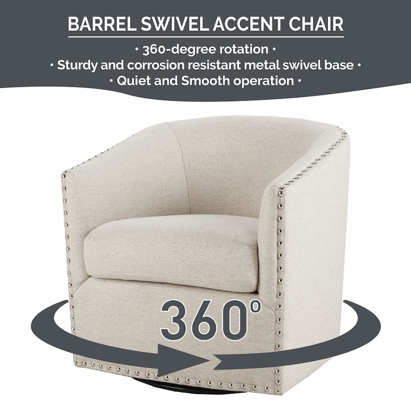 Madison Park Tyler Upholstered Swivel Barrel Chair with Nailheads
