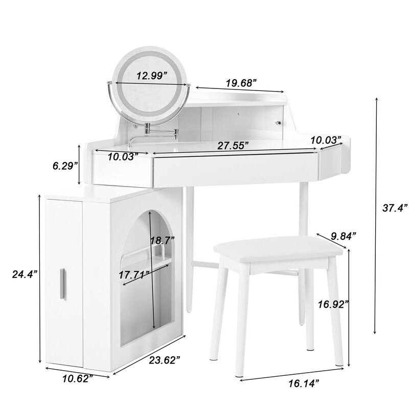 Corner Makeup Vanity Desk with Mirror & LED Lights