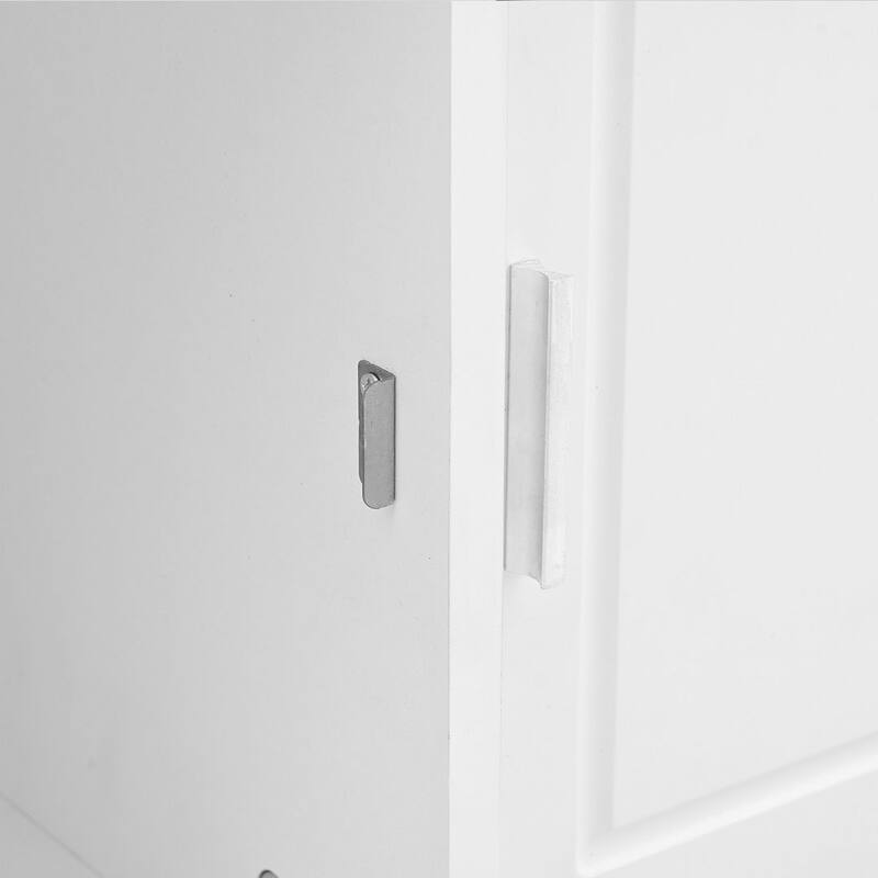 Hall Tree with Sliding Door Bench Cushion Silver Handle Storage Cabinet