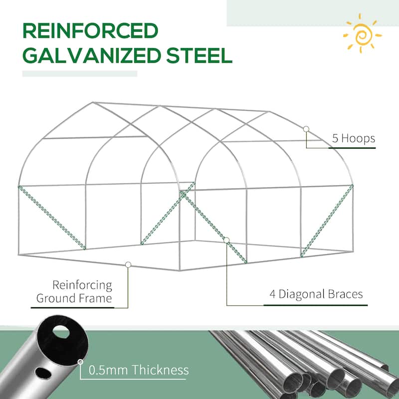 UV-Resistant Tunnel Greenhouse Garden Shed Tent with Roll-Up Sidewalls & Door Gardening Plant Hot House, Mesh Windows