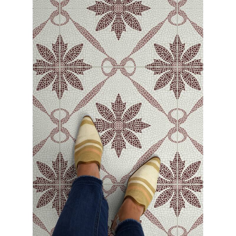 FloorPops Jamila Burgundy Peel and Stick Floor Tiles