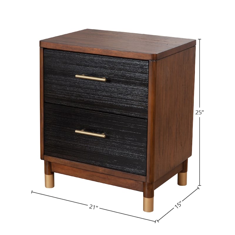 Alpine Furniture Belham 2 Drawer Wood Nightstand, Dark Walnut (Brown) - Walnut - 2-drawer