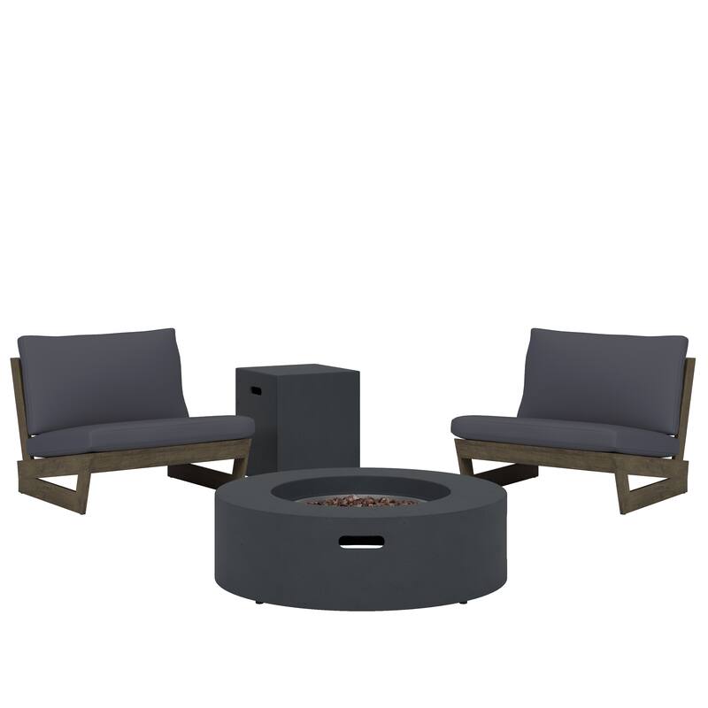 Sherwood Acacia Wood Outdoor Lounge Chairs and 50,000 BTU Circular Propane Fire Pit by Christopher Knight Home