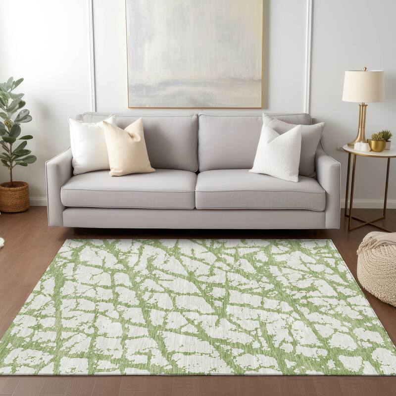 Machine Washable Indoor/ Outdoor Abstract Contemporary Chantille Rug