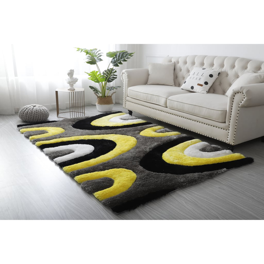Mateos Shag Yellow/Grey Contemporary Area Rug