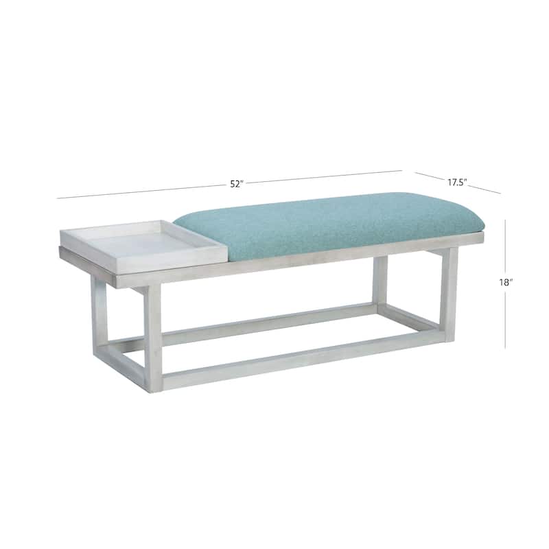 Upholstered Cushioned Bench with Storage Tray - 52" - White and Aqua Blue