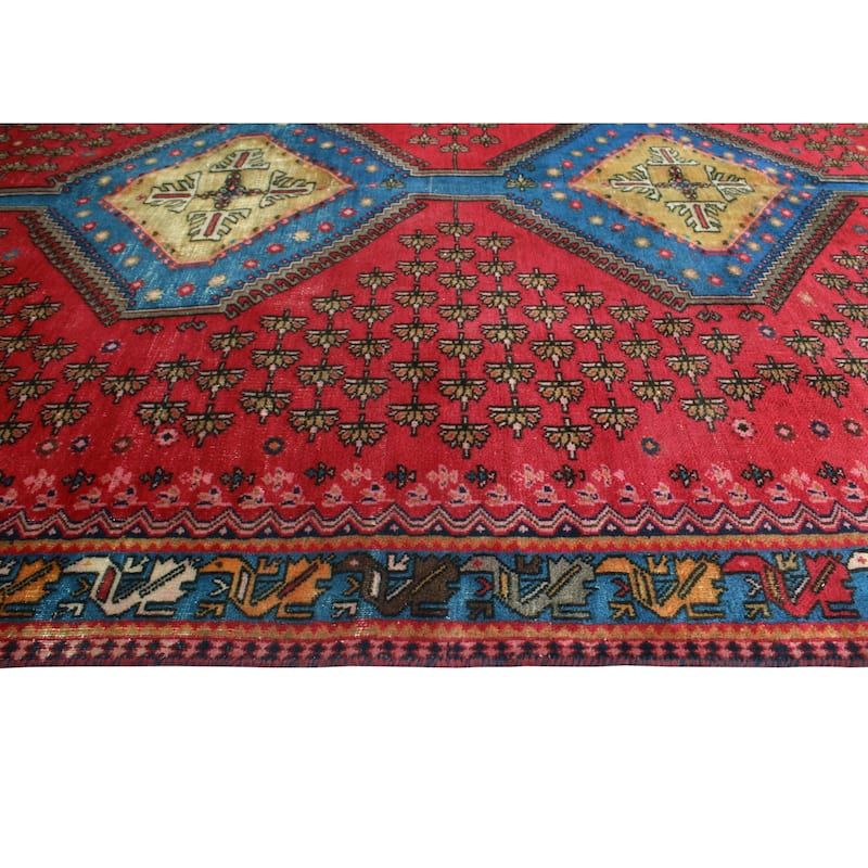 Vintage Distressed Saif Red/Blue-Grey Runner - 4'11" x 10'1"