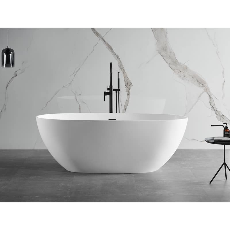 ALFI brand 59" White Oval Solid Surface Resin Soaking Bathtub