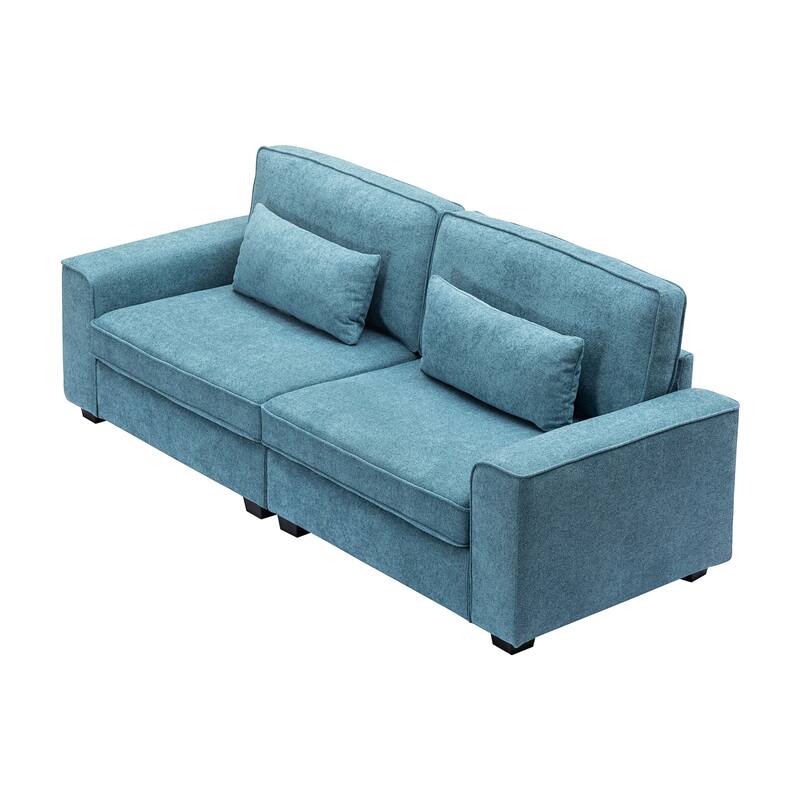 79.5" Blue Modern Fabric Sofa with Solid Wood+MDF Frame for Living Spaces