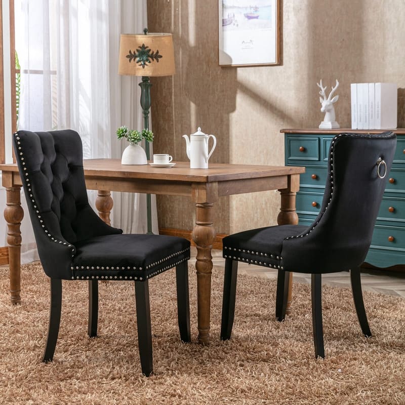 Tufted Velvet Dining Chairs with Nailhead Trim (Set of 2)