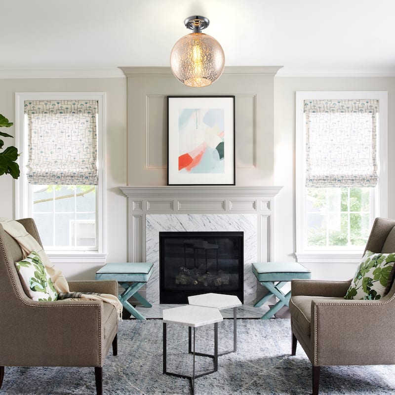 1 Light Semi-Flush Mount Ceiling Light with Cognac Crackle Glass Globe - Dia.10-in