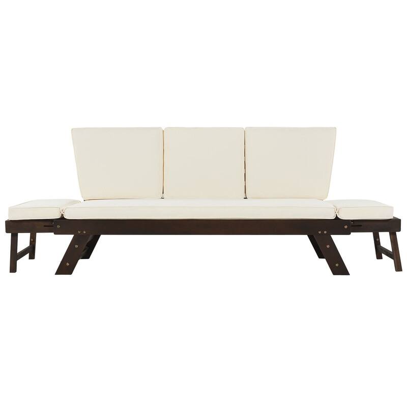 Adjustable Wooden Daybed Sofa Chaise Lounge, Expandable Patio Sectional