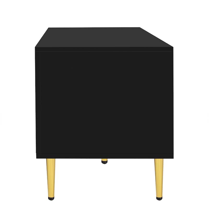 Stylish TV Console for 70" TV, 3 Shelves, 2 Cabinets, Sliding Acrylic Doors, Modern Living Room Furniture